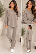 CARLY crew neck towelling set - BEIGE