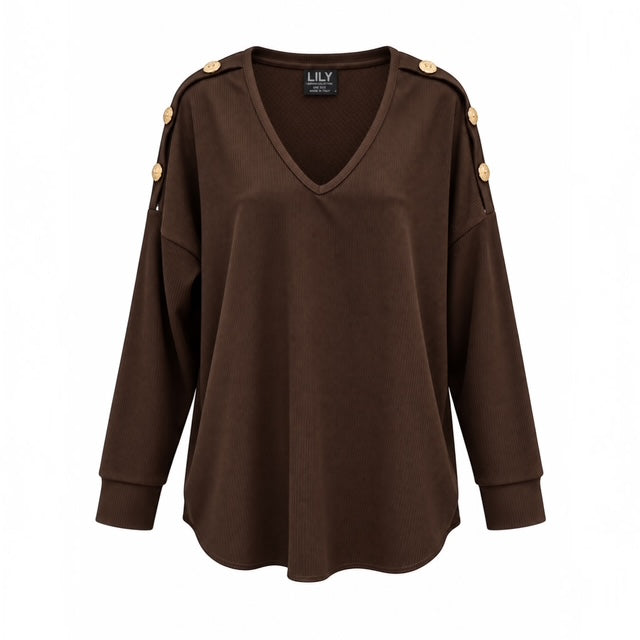 CARLY Set with gold button detail - BROWN