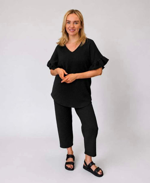 CARLY Frill sleeve – BLACK