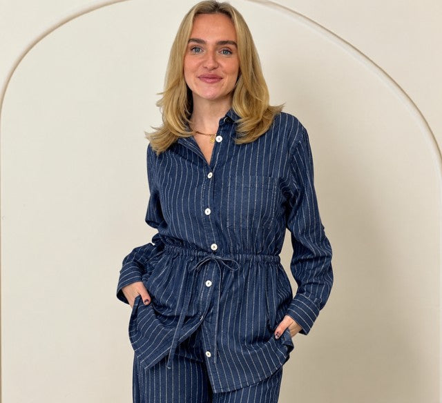 LILY 2 piece safari shirt set – DENIM with LUREX stripe