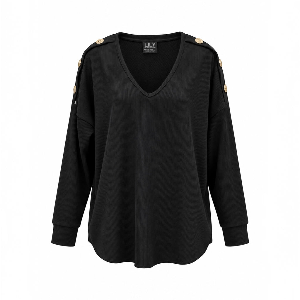 CARLY Set with gold button detail - BLACK