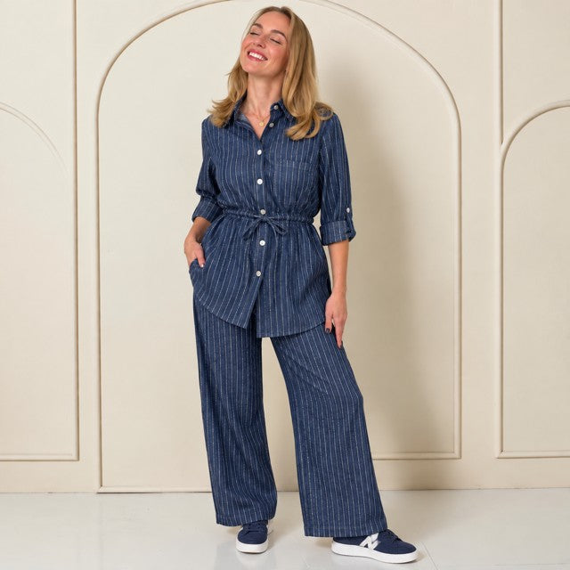 LILY 2 piece safari shirt set – DENIM with LUREX stripe