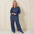 LILY 2 piece safari shirt set – DENIM with LUREX stripe