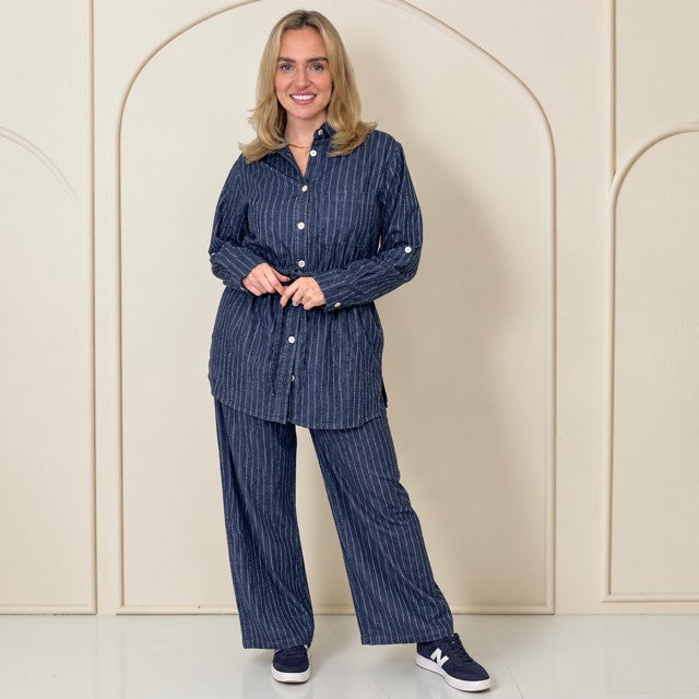 LILY 2 piece safari shirt set – DENIM with LUREX stripe