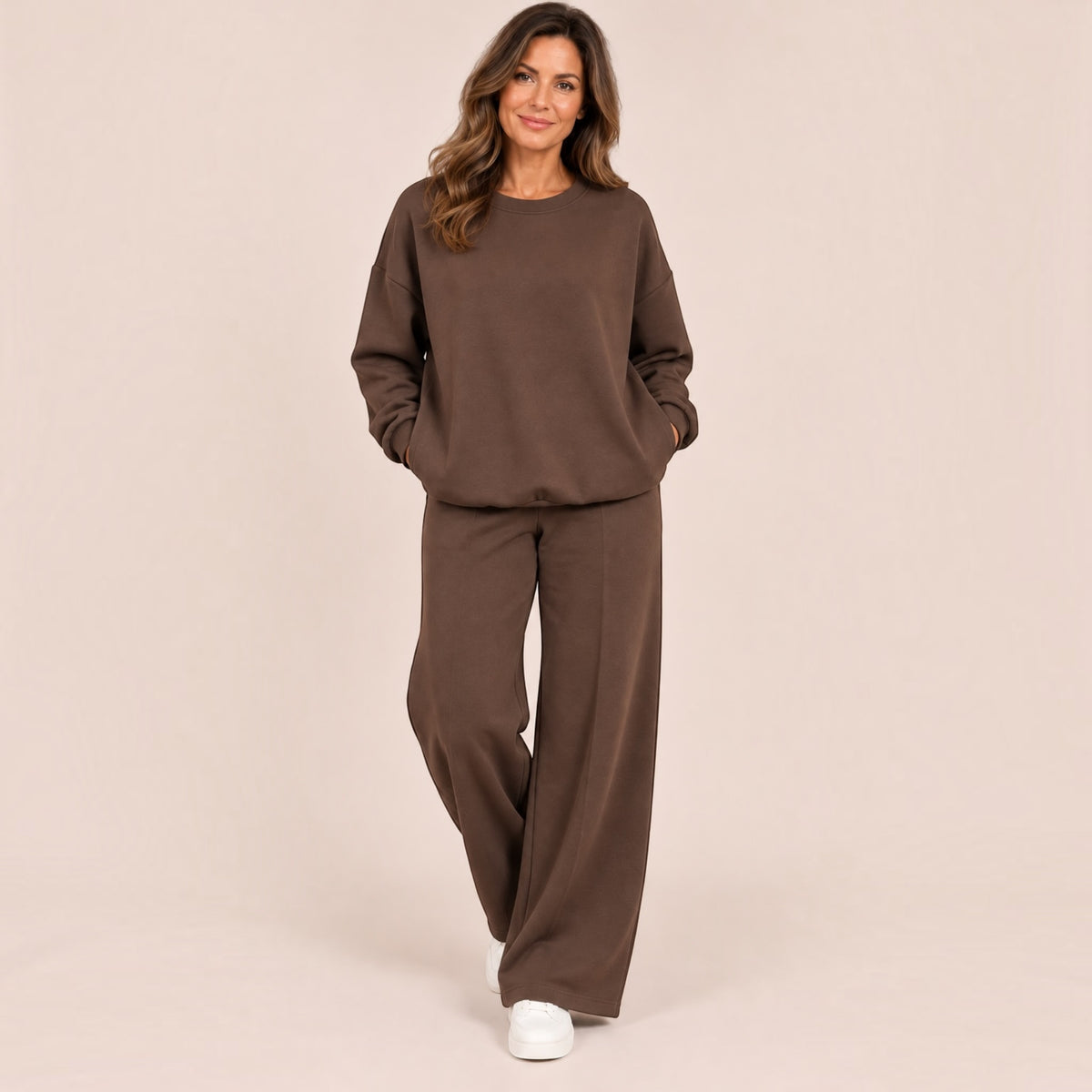 WREN soft touch Set with wide leg trouser – BROWN