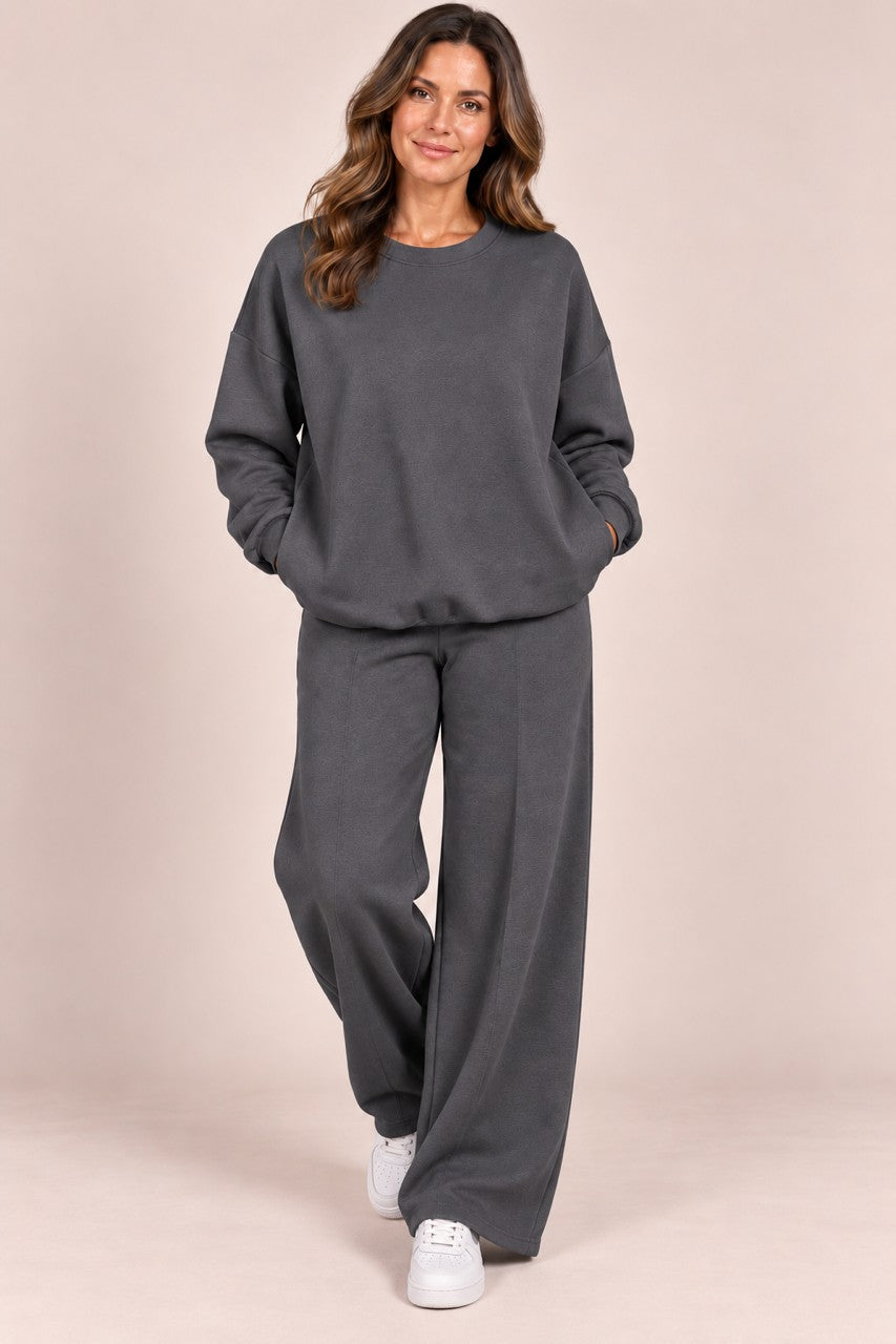 WREN soft touch Set with wide leg trouser – GREY