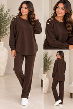 CARLY crew neck towelling set - BROWN