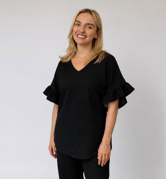 CARLY Frill sleeve – BLACK