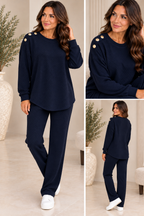 CARLY crew neck towelling set - NAVY