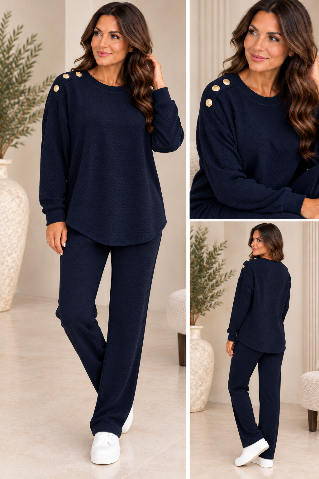 CARLY crew neck towelling set - NAVY