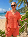PHOEBE textured towelling short set – CORAL