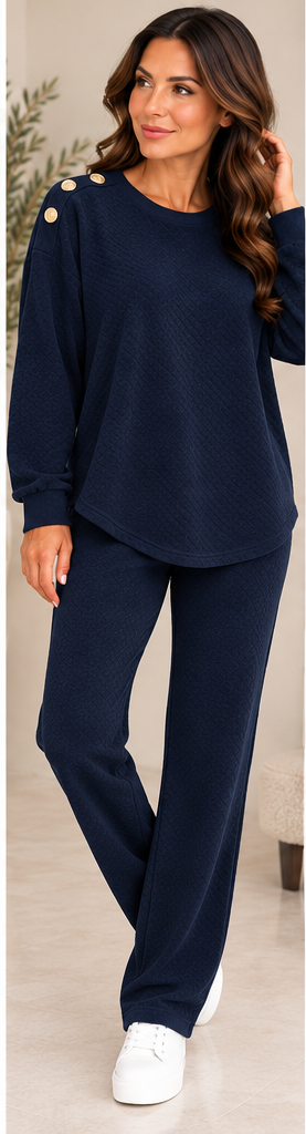 CARLY crew neck towelling set - NAVY