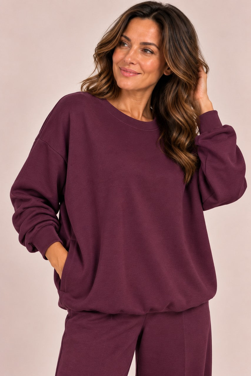 WREN soft touch Set with wide leg trouser – PLUM