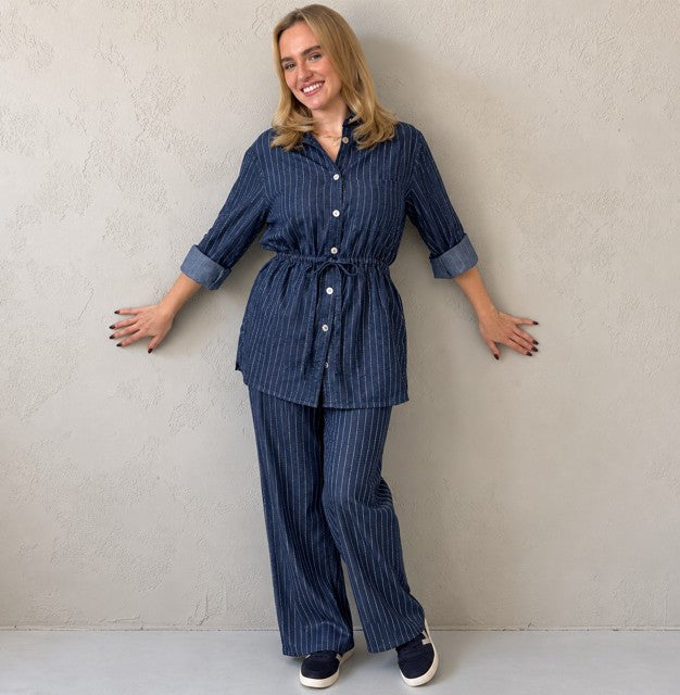 LILY 2 piece safari shirt set – DENIM with LUREX stripe