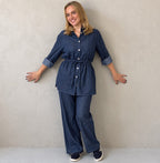 LILY 2 piece safari shirt set – DENIM with LUREX stripe