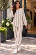 KELLY Set with gold button detail - NEUTRAL STRIPE