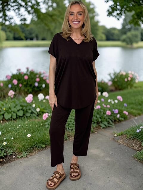 CARLY V Neck Set in BROWN sizes 8 to 24