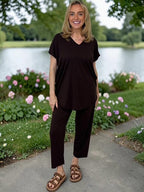 CARLY V Neck Set in BROWN sizes 8 to 24