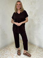 CARLY V Neck Set in BROWN sizes 8 to 24