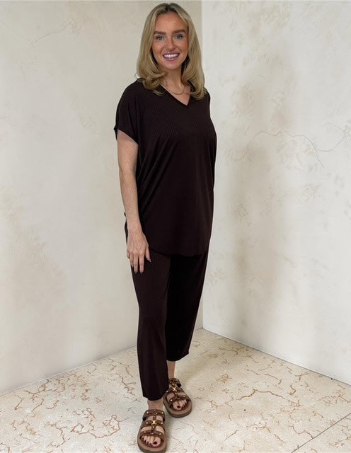 CARLY V Neck Set in BROWN sizes 8 to 24