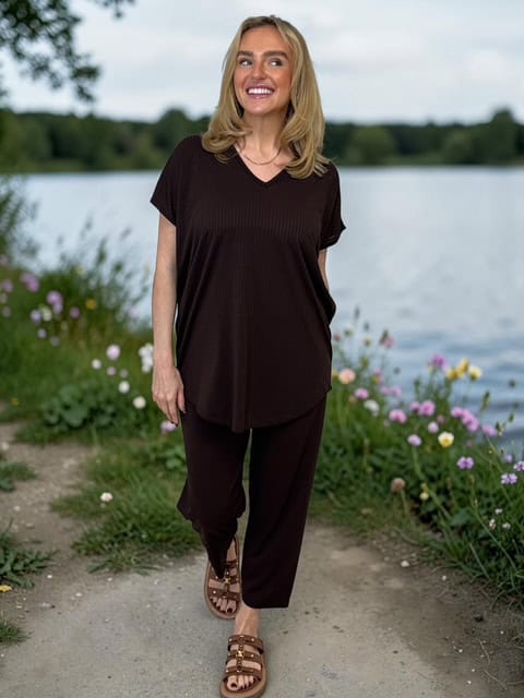 CARLY V Neck Set in BROWN sizes 8 to 24