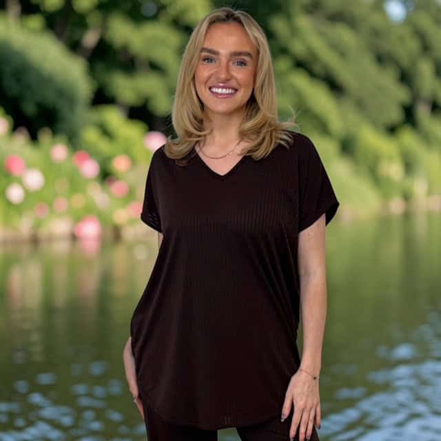 CARLY V Neck Set in BROWN sizes 8 to 24