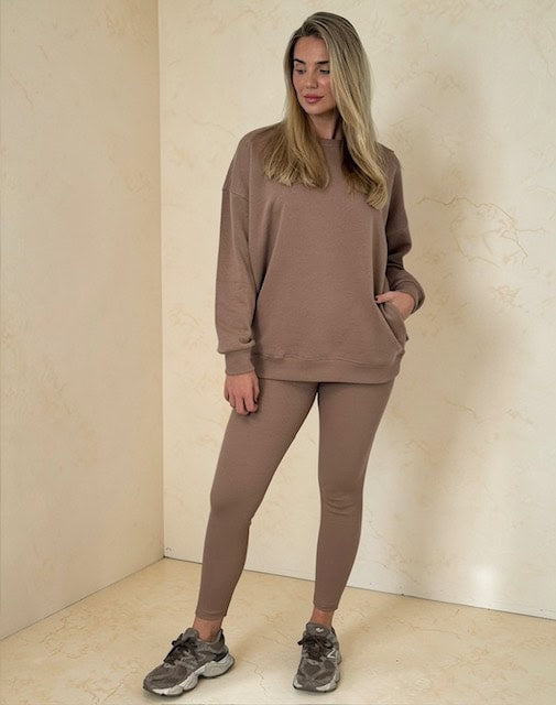 AMBER Crew neck Sweatshirt and Legging Set – Mocha sizes 8 to 22