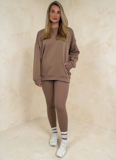 AMBER Crew neck Sweatshirt and Legging Set – Mocha sizes 8 to 22