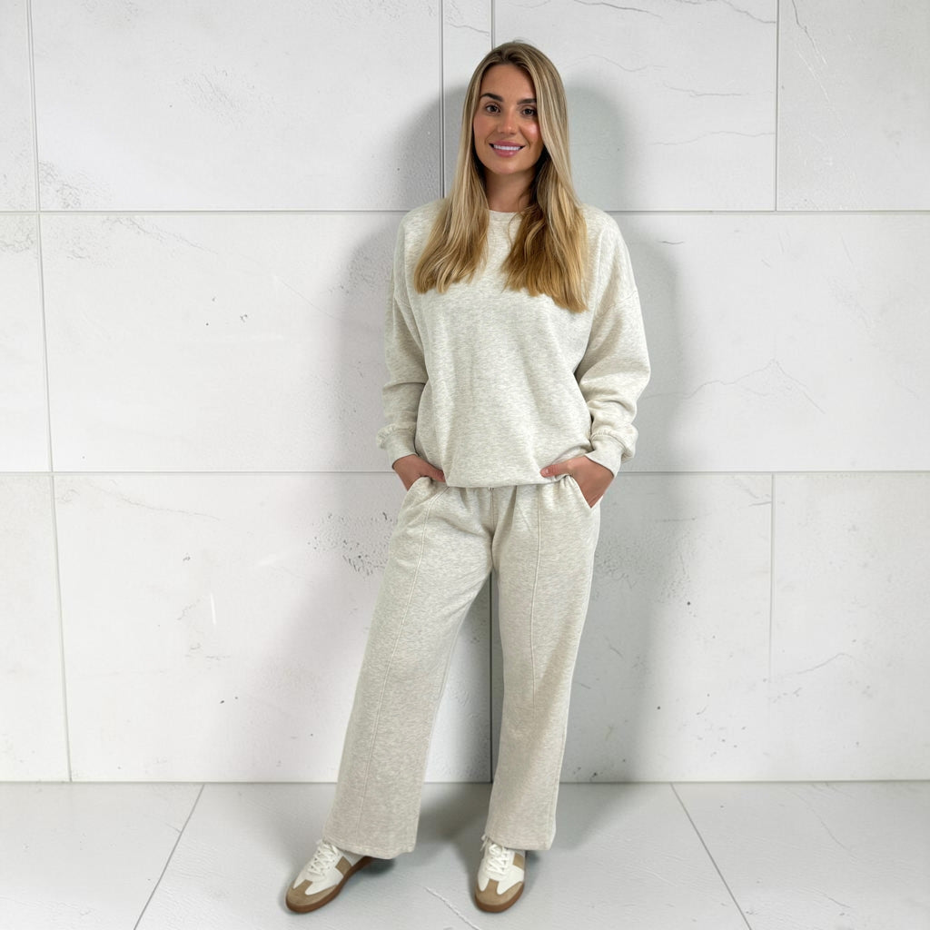 GEMMA Relaxed sweatshirt and wide leg trouser- GREY MARL