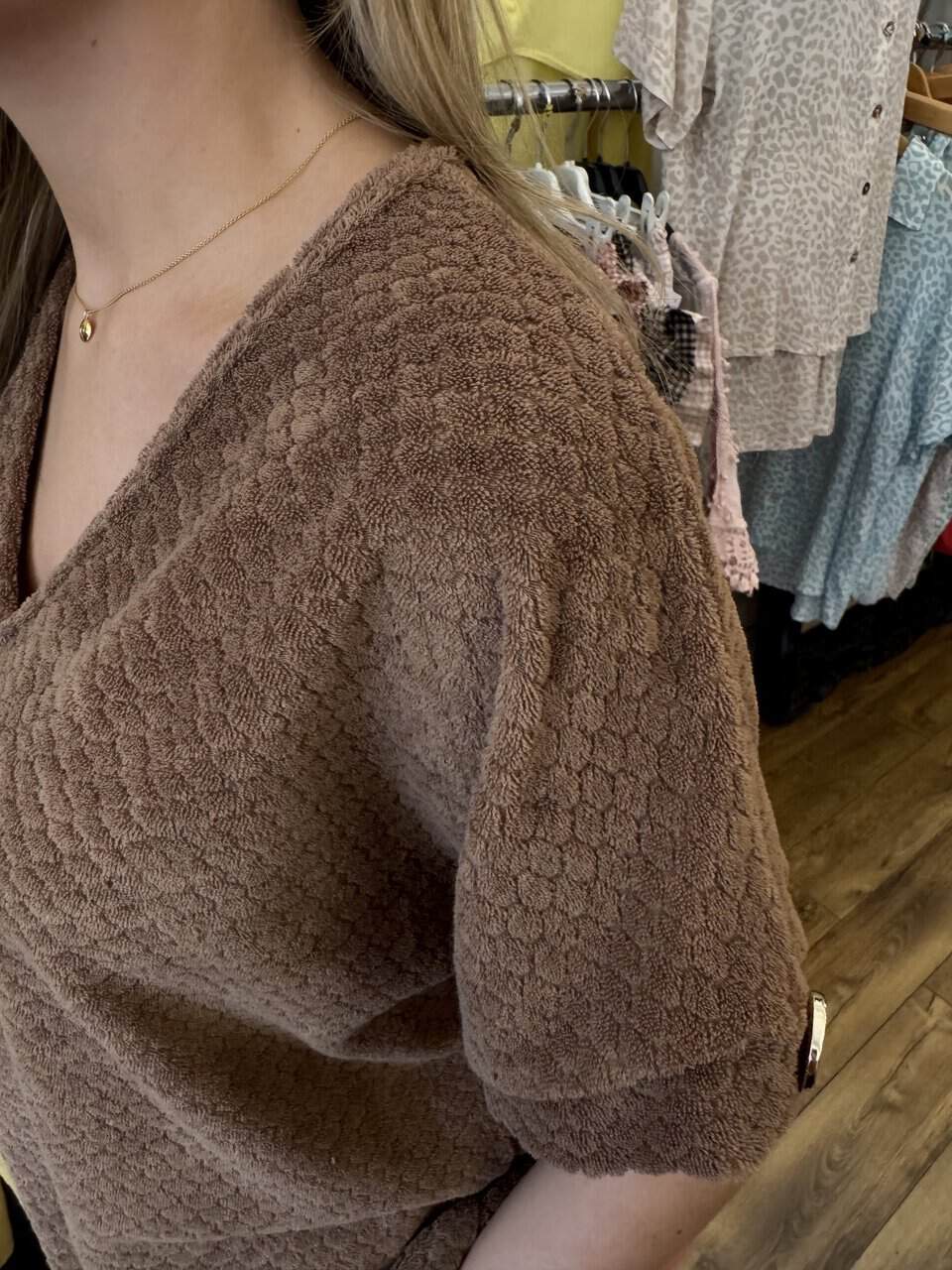 PHOEBE textured towelling short set – MOCHA