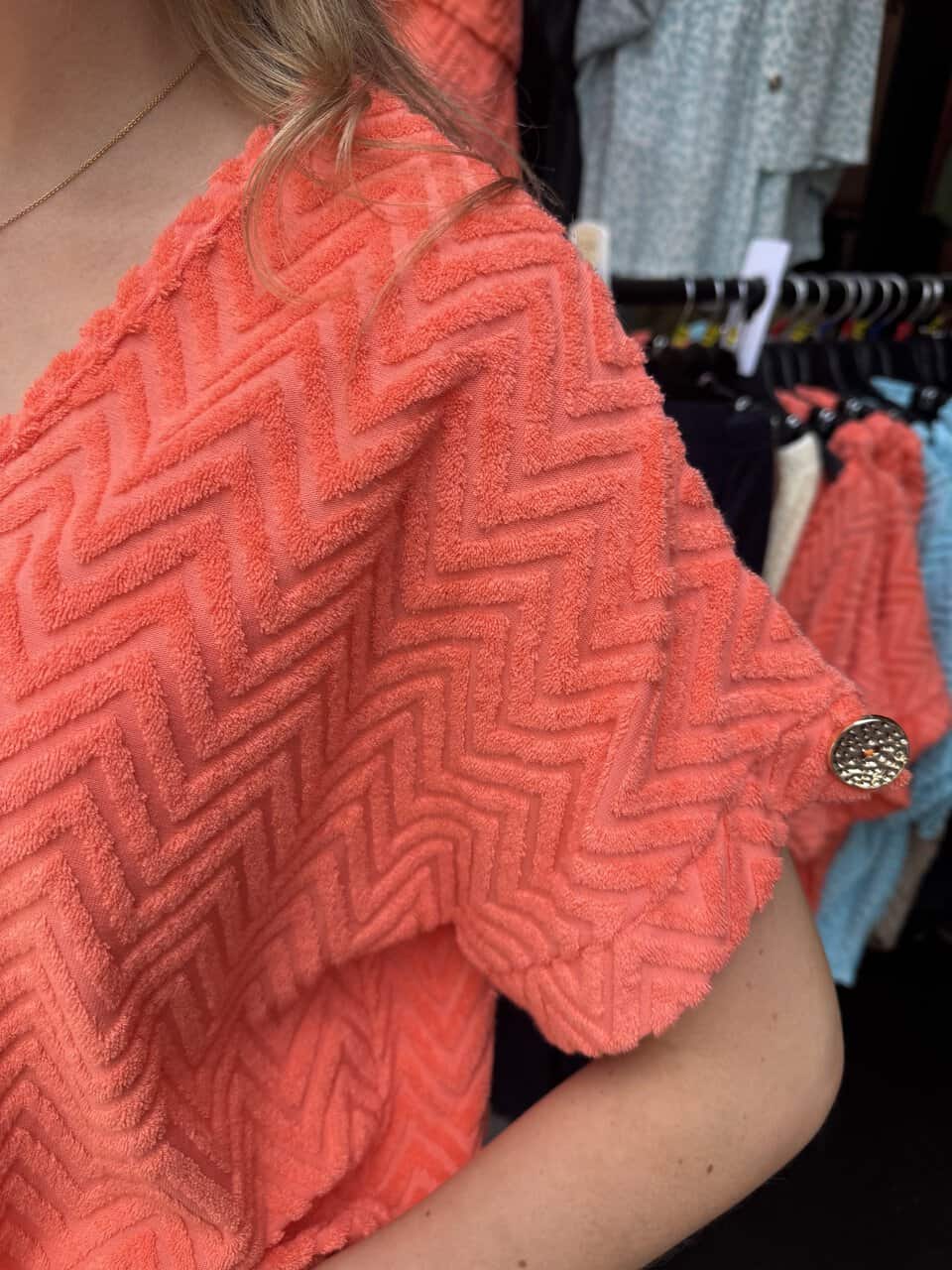 PHOEBE textured towelling short set – CORAL