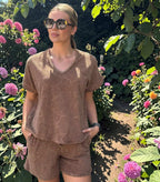 PHOEBE textured towelling short set – MOCHA