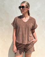 PHOEBE textured towelling short set – MOCHA