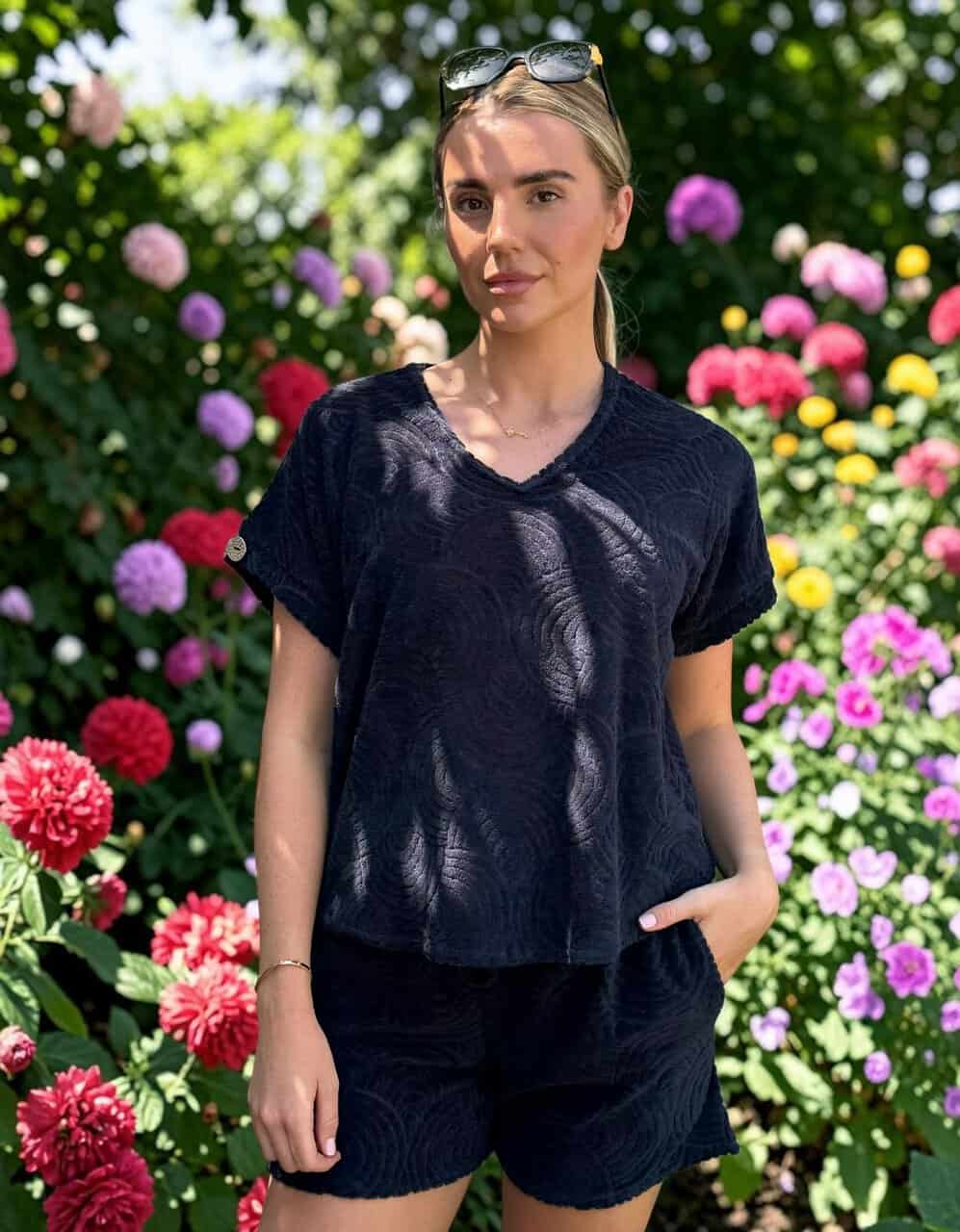 PHOEBE textured towelling short set – NAVY
