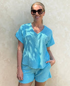 PHOEBE textured towelling short set – SKY BLUE