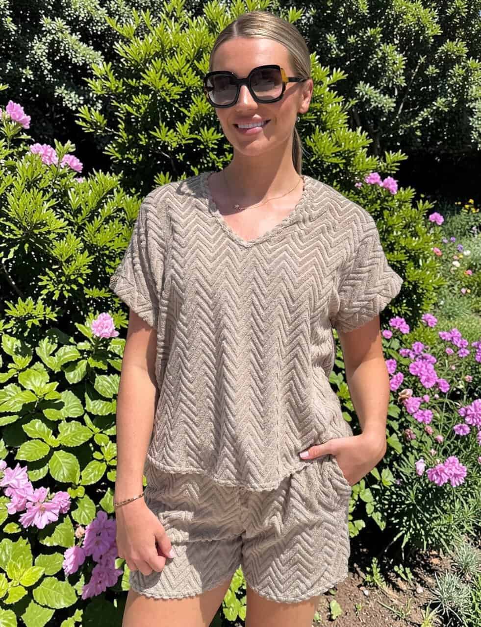 PHOEBE textured towelling short set – SOFT STONE