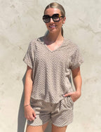 PHOEBE textured towelling short set – SOFT STONE