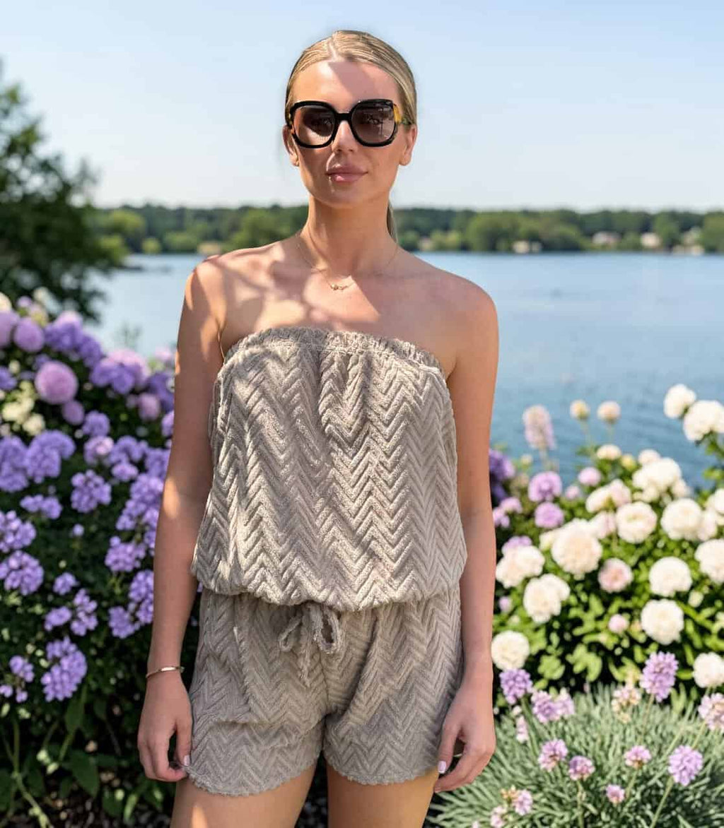 POLLY Luxury towelling playsuit sizes 8 to 20 – SOFT STONE