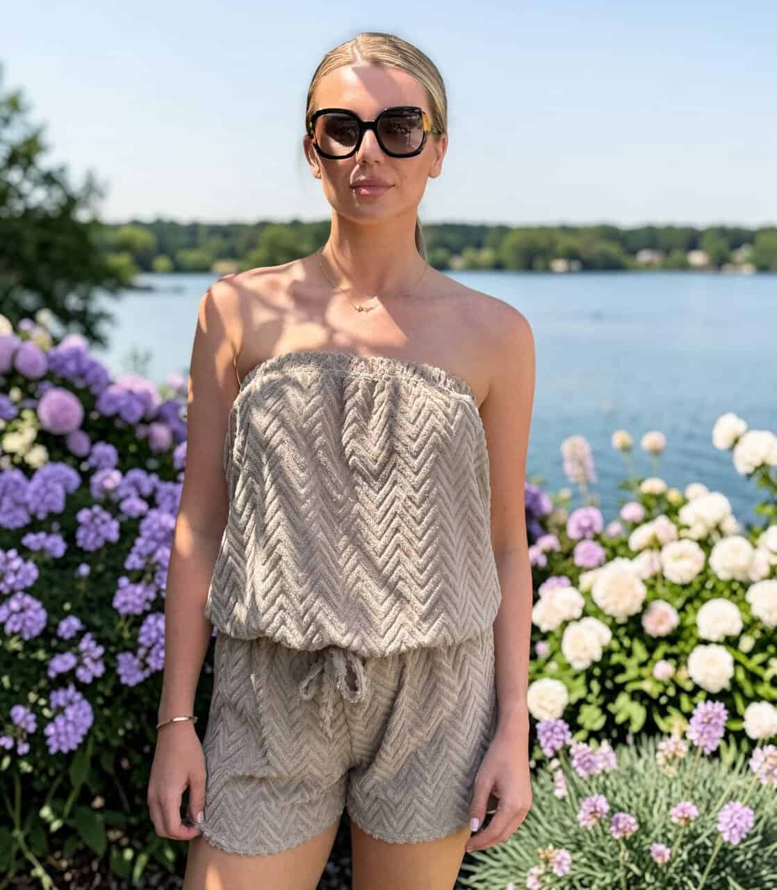 POLLY Luxury towelling playsuit sizes 8 to 20 – SOFT STONE