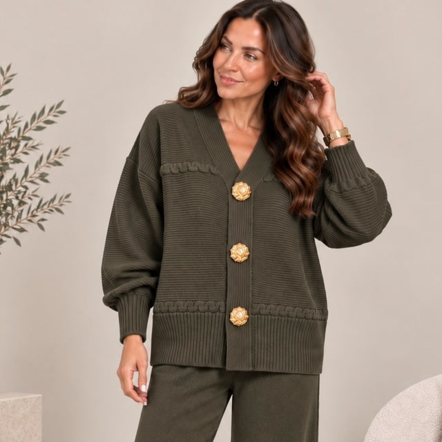 LEXIE LUXURY KNIT SET WITH GOLD BUTTON DETAIL