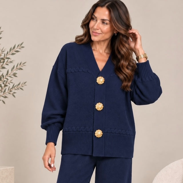 LEXIE LUXURY KNIT SET WITH GOLD BUTTON DETAIL