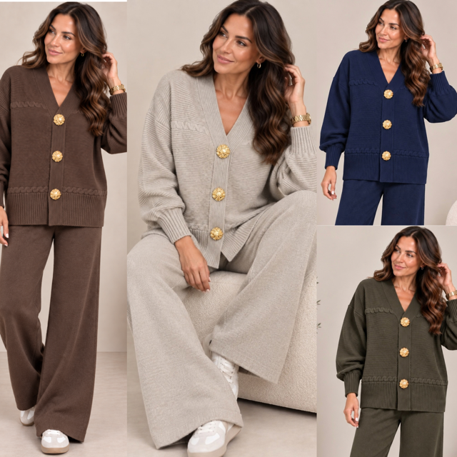 LEXIE LUXURY KNIT SET WITH GOLD BUTTON DETAIL