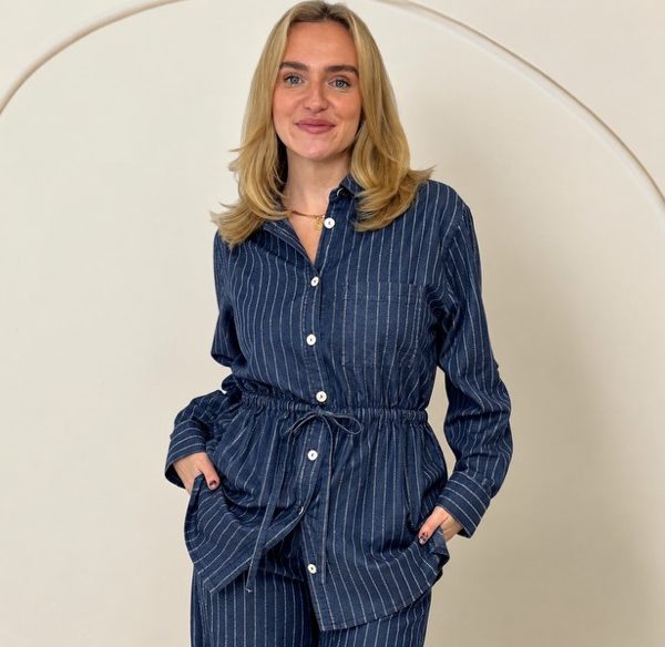 LILY 2 piece safari shirt set - DENIM with LUREX stripe