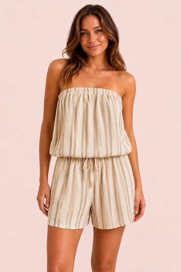 STRIPE Luxury playsuit sizes 8 to 24 - NEUTRALS