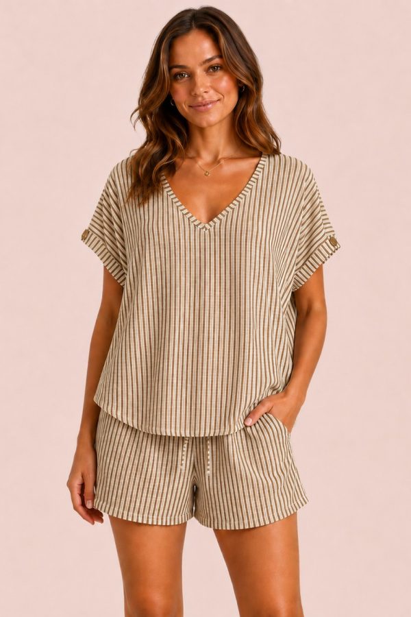 DOLLY short set - KHAKI STRIPE