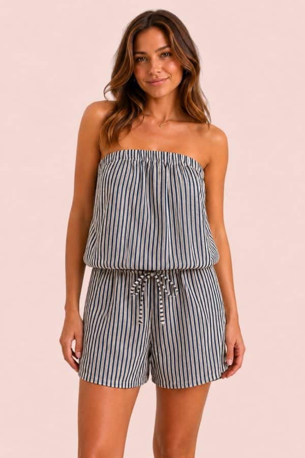 STRIPE Luxury playsuit sizes 8 to 24 - NAVY