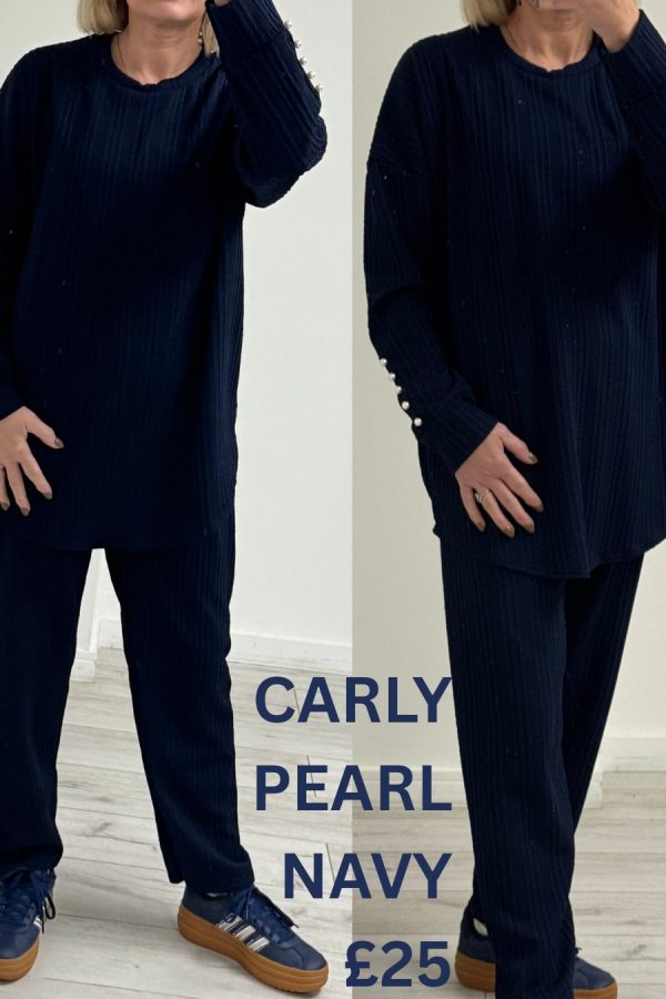 CARLY long sleeve set with PEARL detail - NAVY