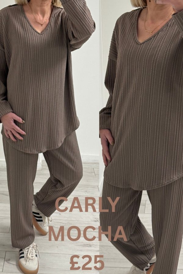 CARLY long sleeve set with gold button detail - MOCHA