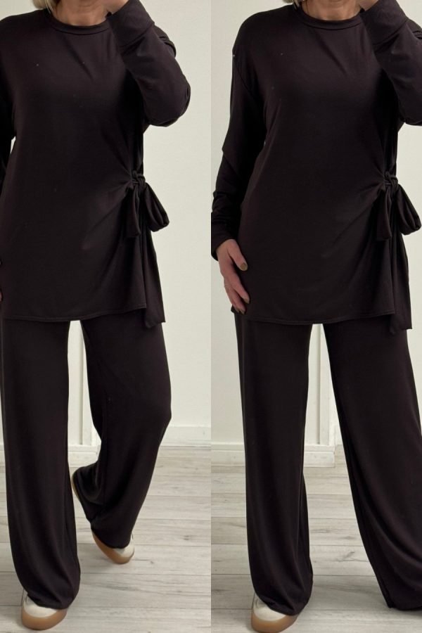 CELIA side tie set luxury viscose - BROWN