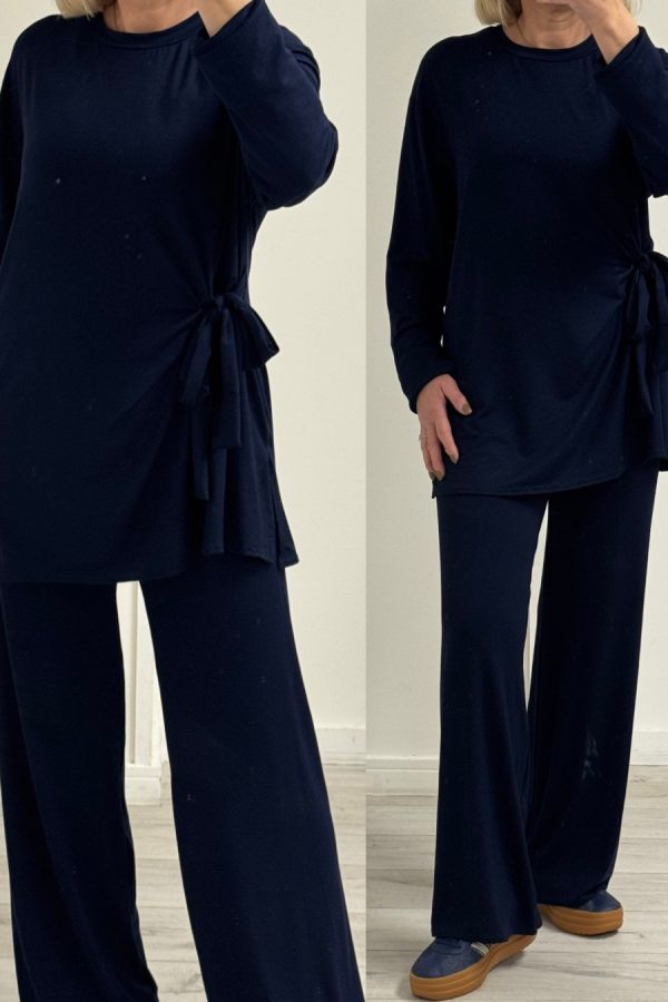 CELIA side tie set luxury viscose - NAVY